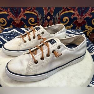 Sperry Classic Canvas Boat Sneaker – White/Blue – Women’s Size 8.5